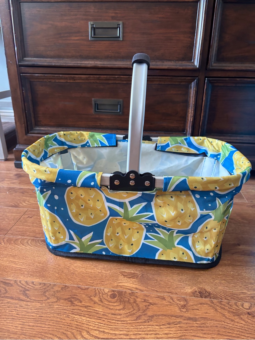 Pineapple Print Foldable Market Basket - Blue & Yellow